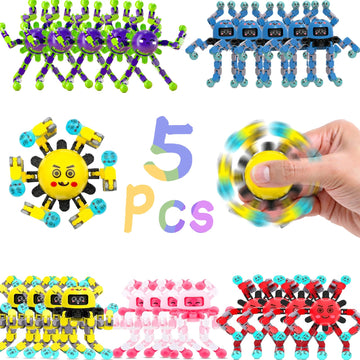 5 Pcs Transformable Fidget Spinner Toys For Kids & Adults,Stress Relief Sensory Toys For Boys & Girls, Fingertip Gyros For Adhd 