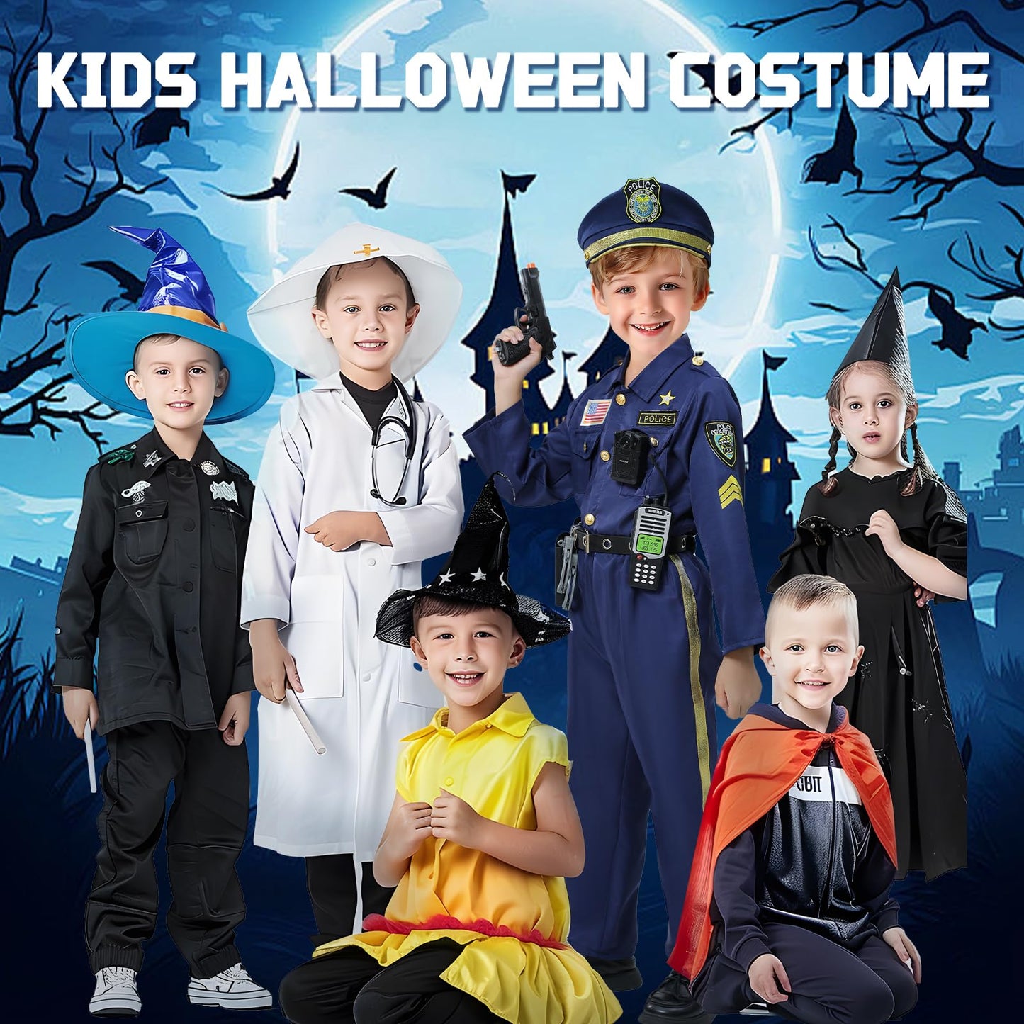 Qivbicy Police Costume For Kids 3-12 Exquisite Police Officer Costume For Kids Halloween Costumes For Boys Girls Size M, M: 5-7Y