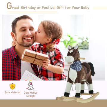 Qaba Kids Plush Ride-On Rocking Horse Toy Cowboy Rocker With Fun Realistic Sounds For Child 3-6 Years Old, Brown