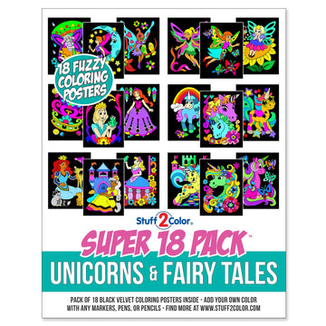 Super Pack of 18 Fuzzy Coloring Posters (Unicorns & Fairy Tales Edition) - Arts & Crafts for Girls and Boys - Great for After Sc