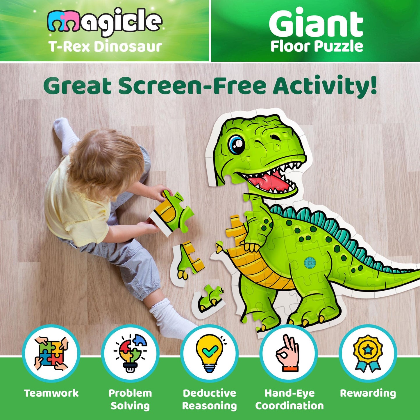 Dinosaur Giant Floor Puzzle With Sounds, 35 Piece Extra Thick Puzzle Toys For Ages 5-7, Puzzles For Kids Ages 4-6, Dinosaur Toys