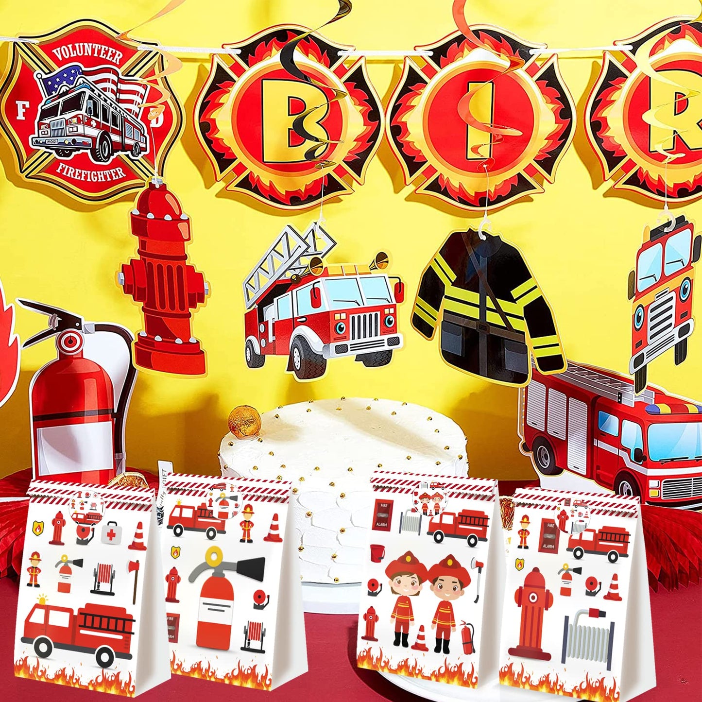 24Pcs Firetruck Goodie Bags Fire Truck Birthday Party Supplies Firefighter Party Supplies Firetruck Birthday Decorations Fire Tr