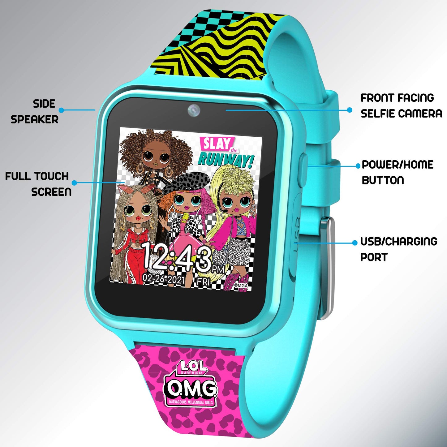 Lol Surprise Omg Kids Interactive Smart Watch With Camera, Games, Voice Recorder, Step Counter, 10 Stylish Watch Faces, Alarm, Timer, And Calculator - Trendy Fun Watch For Kids