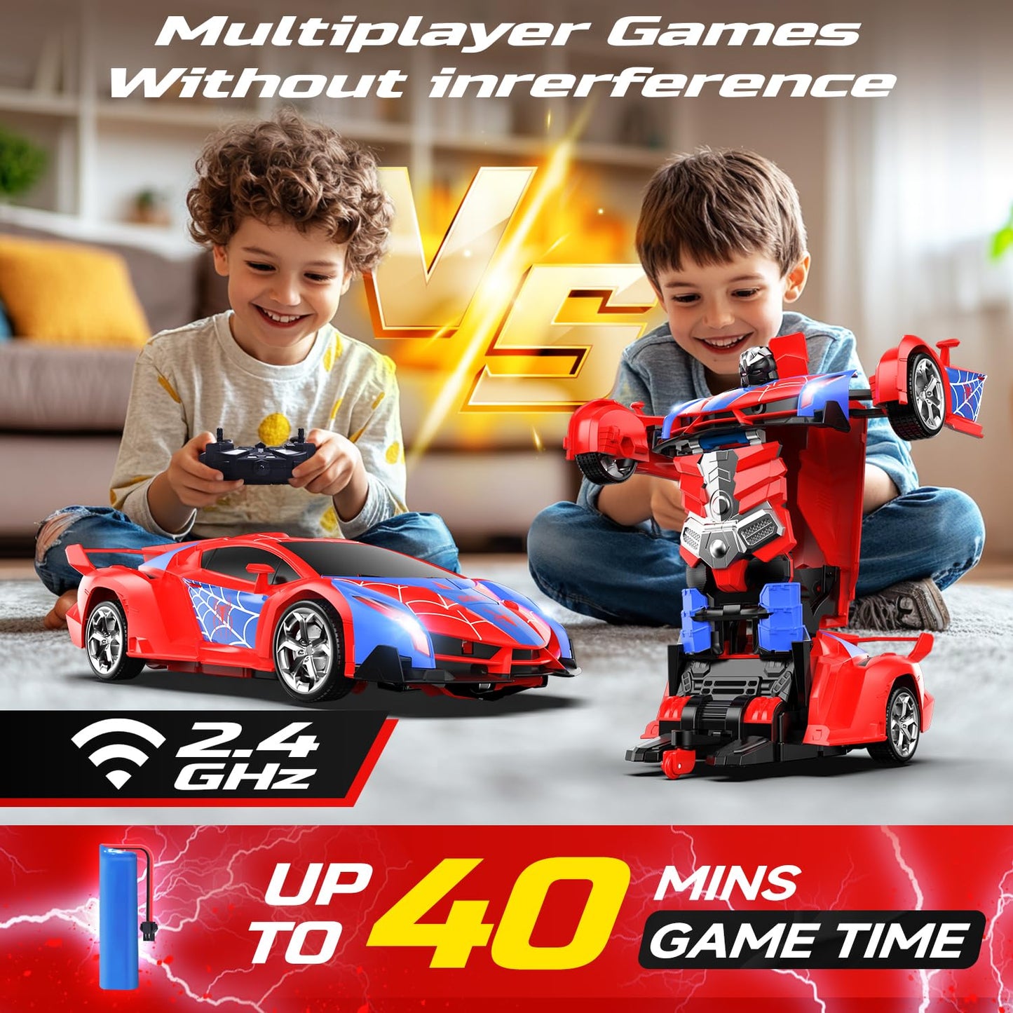 Deerc Spider Rc Car Transform Robot, 2.4Ghz Remote Control Spider Cars For Kids, 1:18 Scale Robot Toy Car W/One-Key Transformati