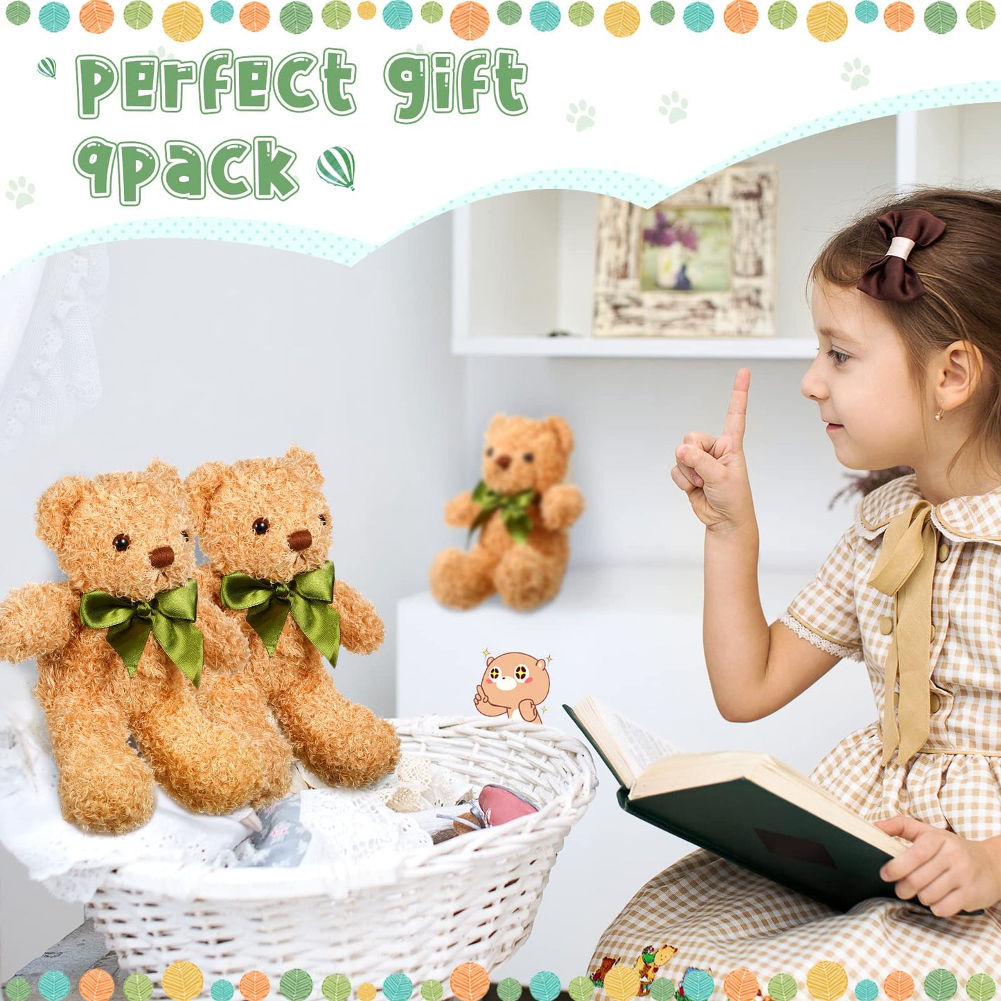 Zhanmai 9 Pieces Cute Bear Stuffed Animals 10 Inch Soft Plush Stuffed Bears Toy Gift Bulk With Bow Tie Kids Boys Girls Graduation Baby Shower Birthday Party Gift(Golden)