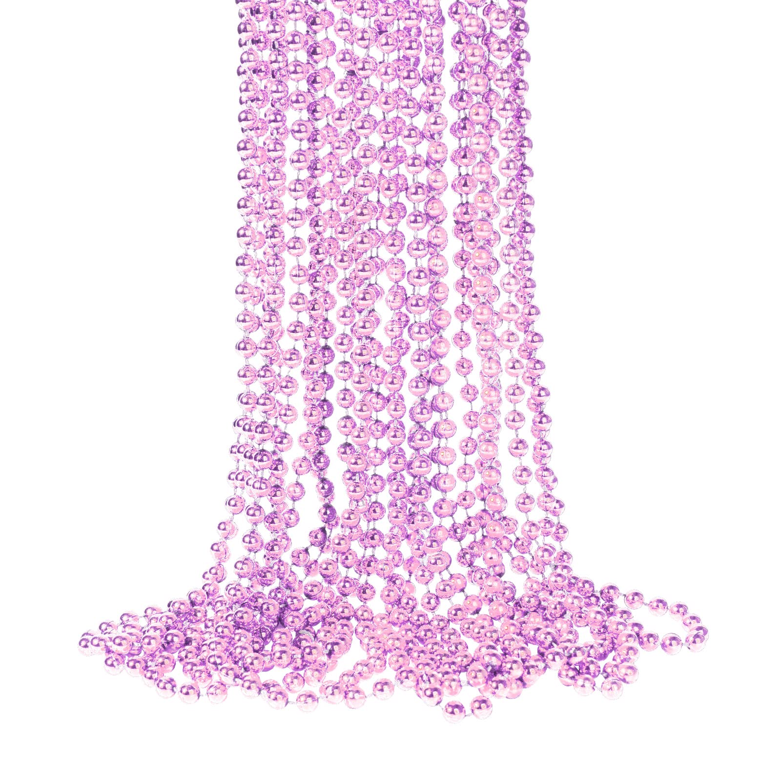 YAXINRUI 33 Inch 7 mm Metallic Pink Bead Necklaces, 15pcs Mardi Gras Beads Bulk Round Beaded Necklaces Costume Necklace for Mard