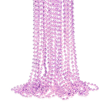 YAXINRUI 33 Inch 7 mm Metallic Pink Bead Necklaces, 15pcs Mardi Gras Beads Bulk Round Beaded Necklaces Costume Necklace for Mard