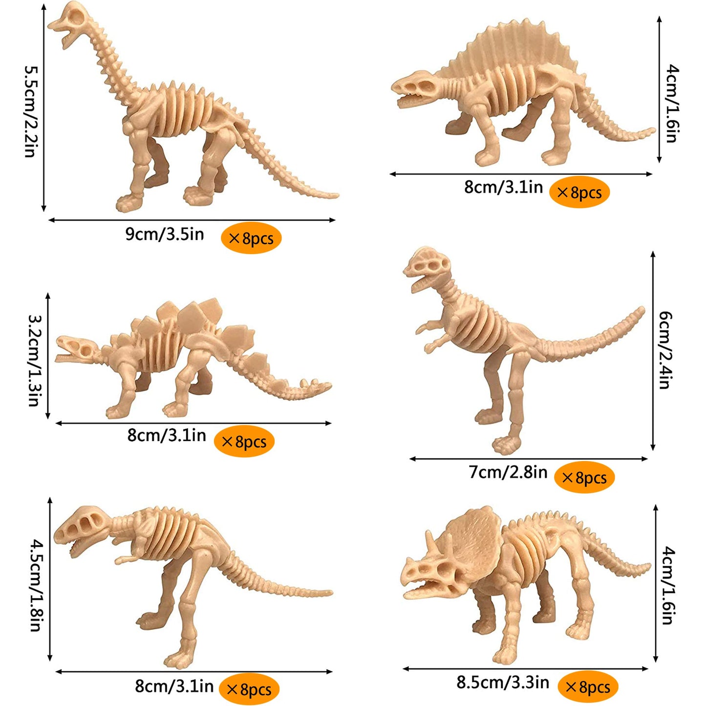 PPXMEEUDC Dinosaur Fossil Skeleton Toys - 48PCS Small Plastic Sand Dig Party Favors