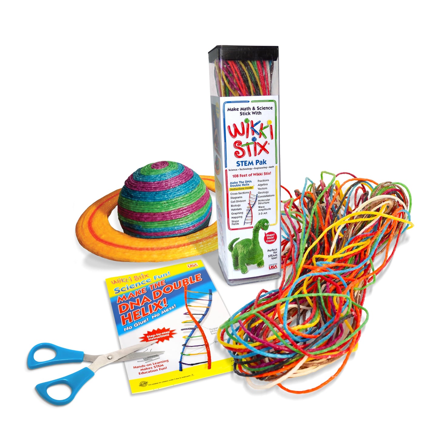WikkiStix STEM Pak - 108 ft of Multi-Colored Wax and Yarn for STEM Activities, Model 850, Made in the USA