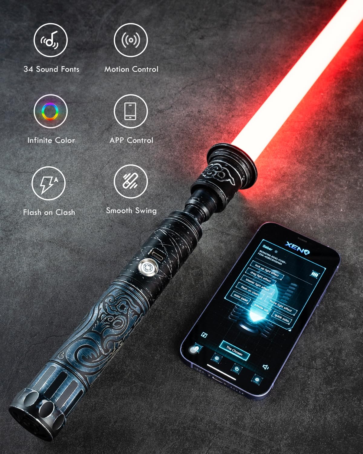 XenoSaber XRGB 3.0 Motion Control Smooth Swing Dueling Light Saber, 16 Sound Fonts Light Saber for Adults, Infinite Color Change