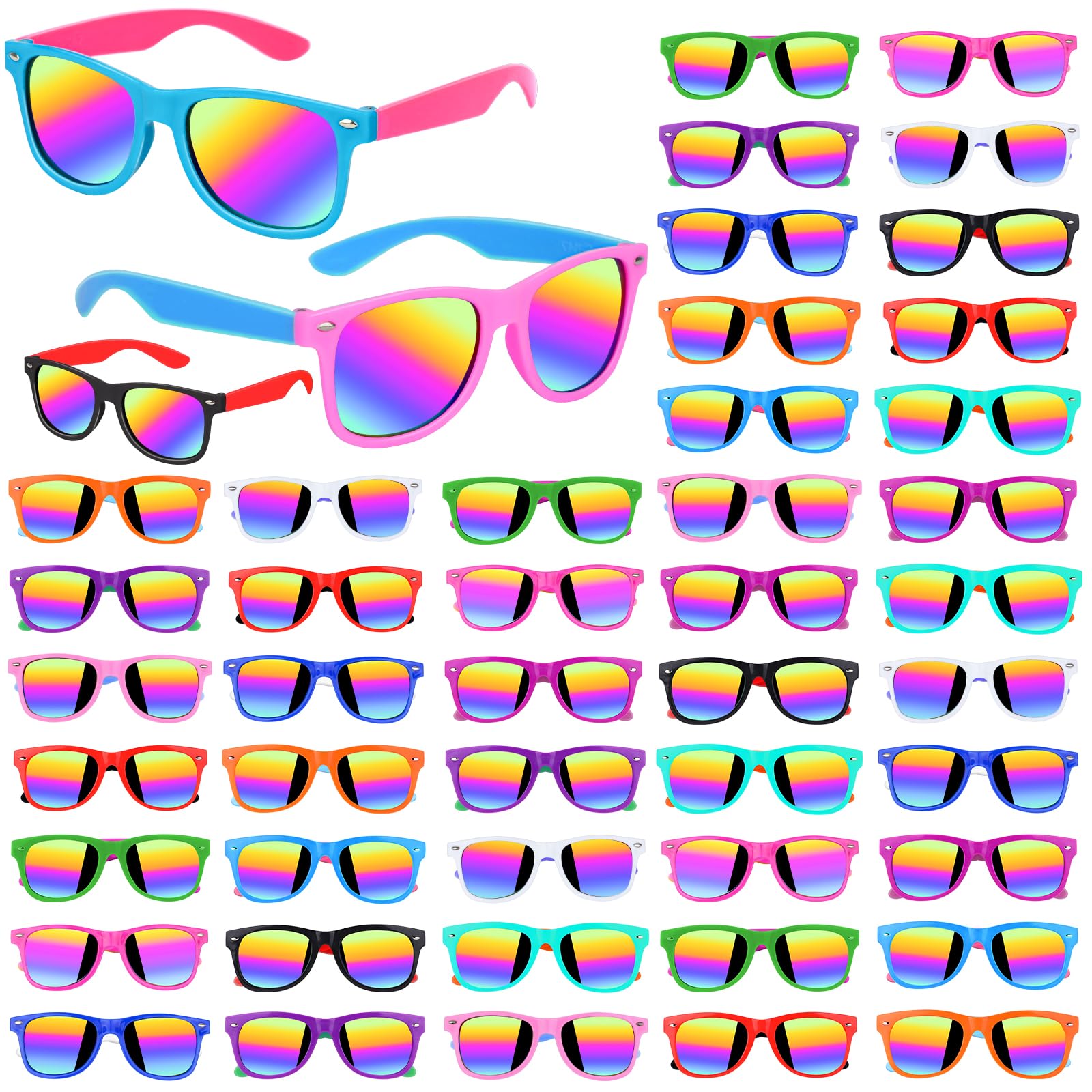Gifts2U Kids Sunglasses Bulk Party Favors for Kids Ages 3-8, 48 Pack Rainbow Neon Sunglasses for Boys Girls with UV400 Protectio