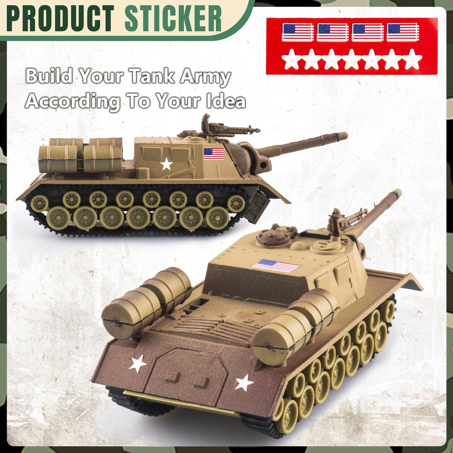 Maozyhomie U.S Army Tank And Army Men Toys Playset, 2Pc Us Tank-1 Models With 10Pc Toy Soldiers, Desert Tan 1:72 Military Vehicl