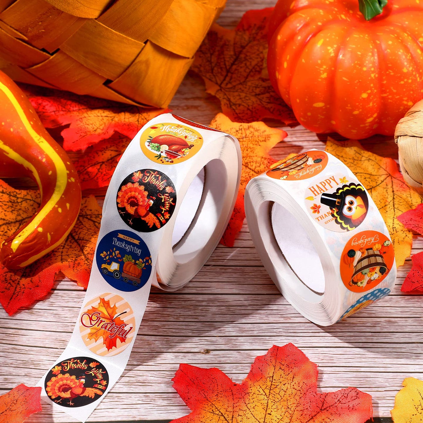 Zonon 1000 Pieces Thanksgiving Party Stickers Round Funny Turkey Label Stickers Pumpkin Maple Leaf Adhesive Decals Autumn Theme Seal Stickers For Thanksgiving Fall Party Decorations