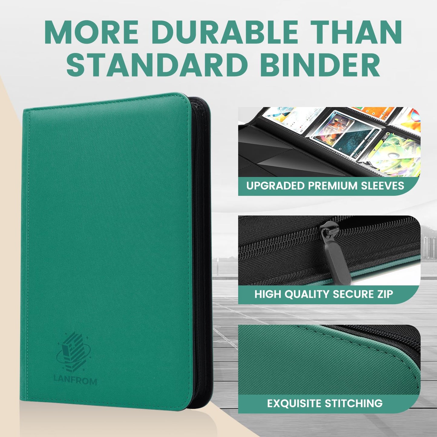 9 Pocket Card Binder  enhanced Ringless Trading Card Binder 360 Side Loading Pocket PU Card Collection Binder  Sturdy Collectible Card Albums Card Folder for MTG  TCG  Sports Cards  Game Cards-Green