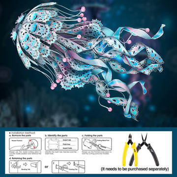 Piececool 3D Puzzles For Adults, Jellyfish Night Light With Usb Plug, Ocean Animals 3D Metal Model Building Kits, Diy Assembling Arts And Crafts