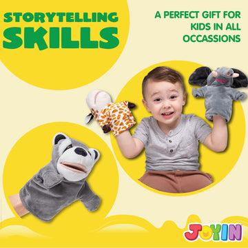 Joyin 6Pcs Kids Hand Puppet Set With Working Mouth, Toddler Animal Plush Toy Includes Elephant, Giraffe, Lion, Bear, Raccoon And Monkey For Show Theater, Birthday Gifts