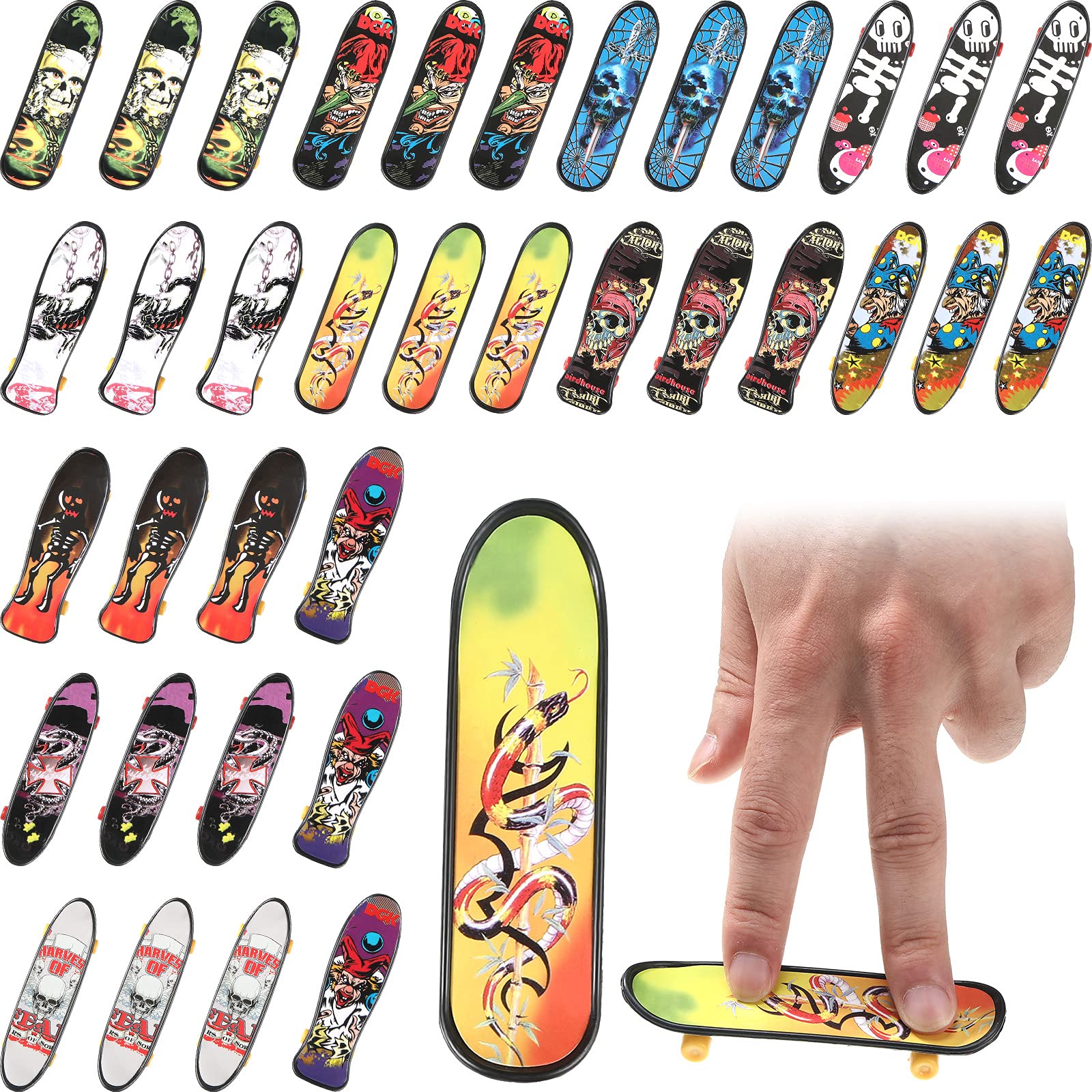 36 Pieces Mini Finger Skateboard Toy Skateboard Finger Boards with Double Sided Pattern Creative Fingertip Movement Novelty Toys Party Favors Decorations Supplies for Teens and mature-themeds (Retro Style)
