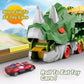 Hacocola Dinosaur Transporter Truck Foldable Sliding Race Track Toy With 8 Toy Cars For Kids Age 3 4 5 6 7 8 (Green)