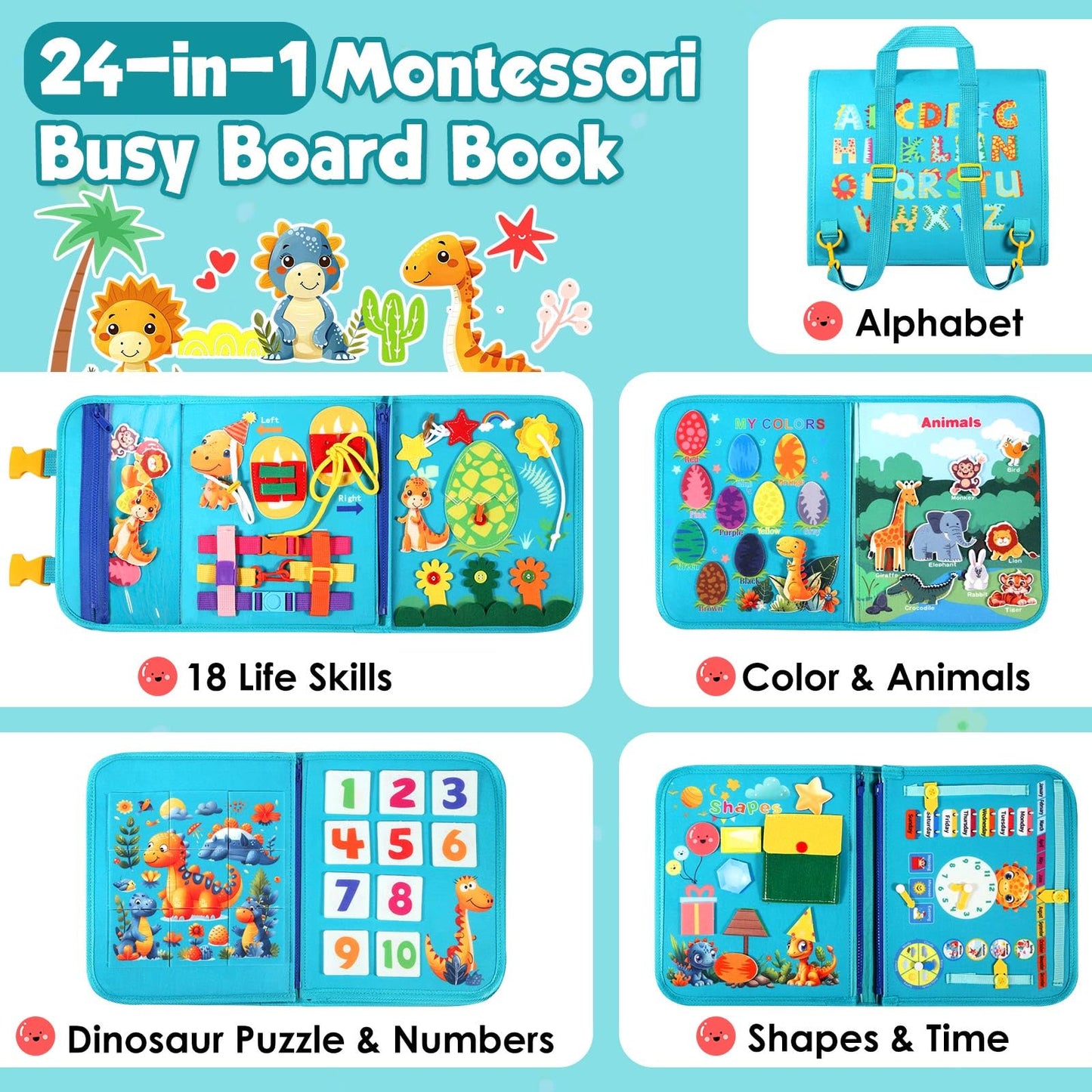 Freybli Toddler Busy Board Montessori Toys For 1-3 Year Old Boy Birthday Gift, Educational Learning Busy Book For Toddlers 1-3,