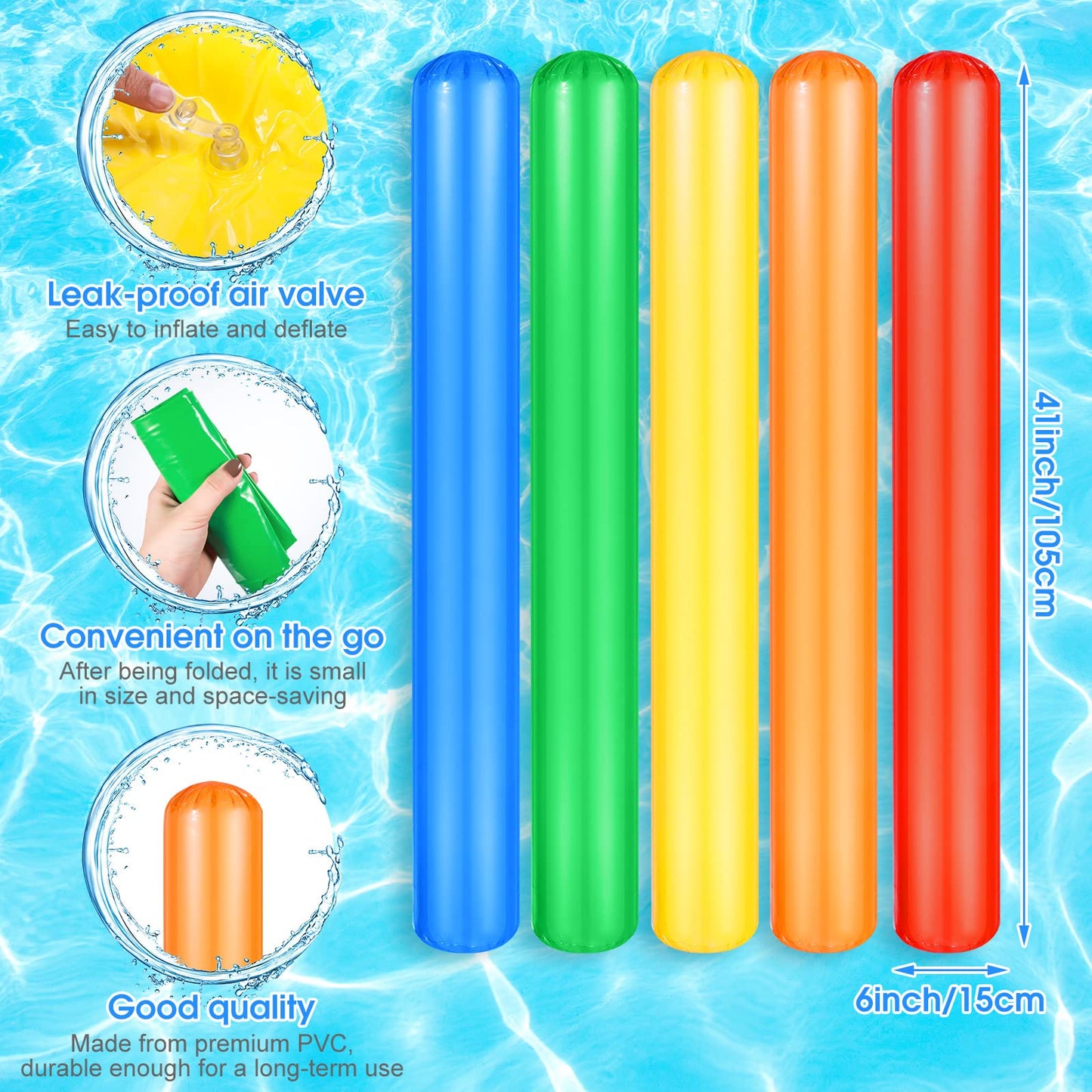 Pool Inflatable Sticks 41.3 Inch Pool Noodles Pvc Swimming Noodles Colorful Inflatable Pool Noodle Adults Float Water Noodles Ou