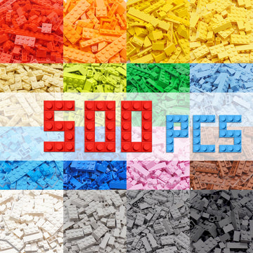 Wyswyg Building Bricks 500 Piece Block Set, Compatible With All Major Brands For Kids Up To 6 Years Old 8 Classic Colors, 16 Bulk Shape