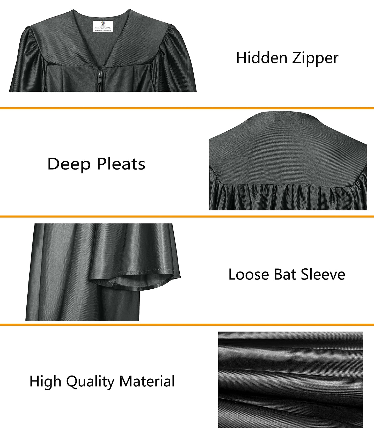 Gradplaza Shiny Choir Robe Kindergarten Preschool Graduation Gown Shiny Graduation Gown For Kids Black Size 33