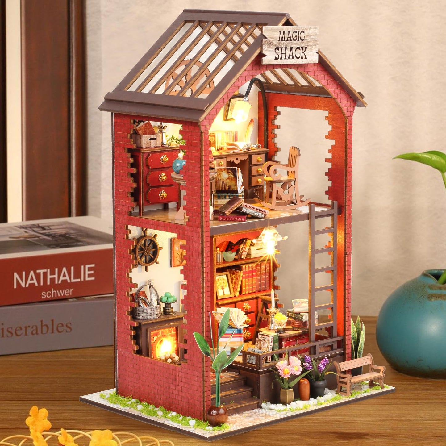 Diy Book Nook Kits - Creativity 3D Wooden Puzzle Bookend Bookshelf Decor For Teen Adults - Miniature Dollhouse Kit Crafts, Tiny