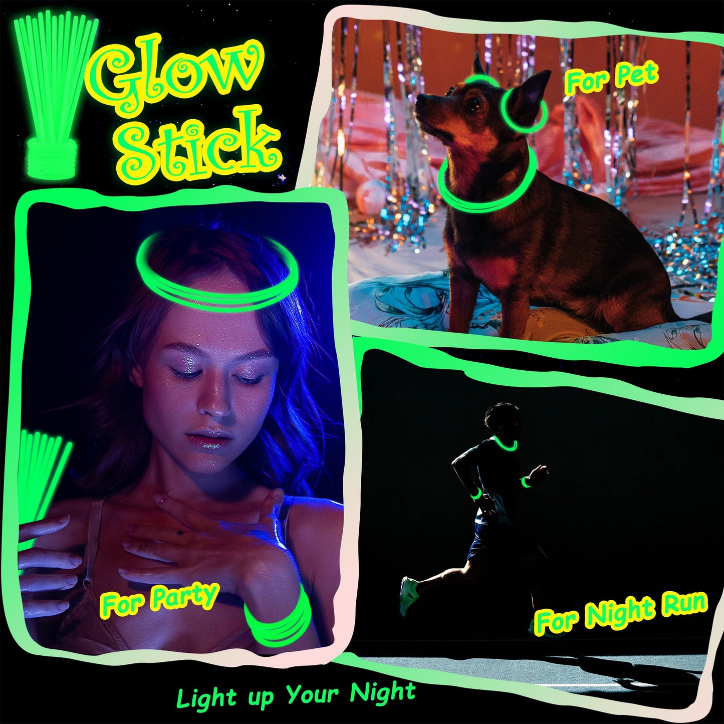 100 pk 8 Glow Sticks Bulk Party Favors, Light up Glow Necklaces & Bracelets in the Dark Party Supplies For Christmas Halloween S