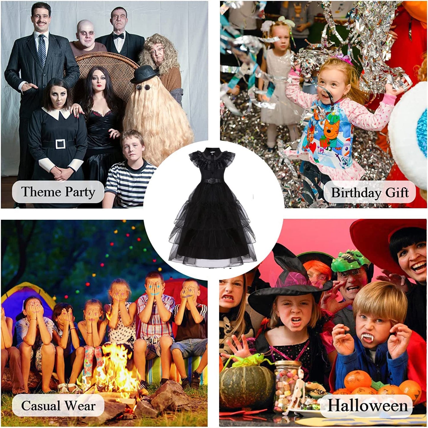 Yuegoo Black Costume Dress For Girls Halloween Costumes Cosplay Party Dress With Accessories 3-12Y (Black, 11-12 Years)