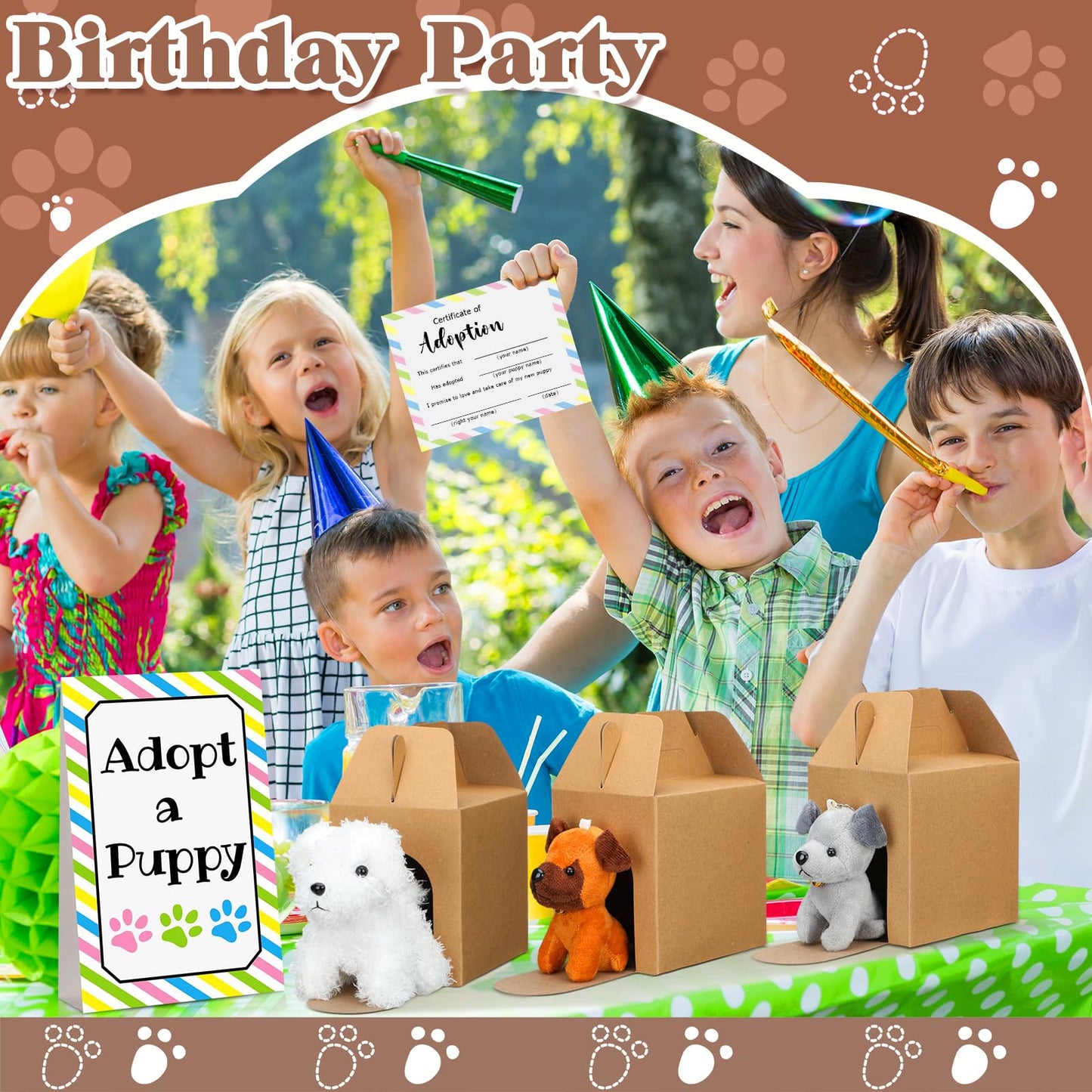 Blueweenly 20 Set Adopt A Puppy Favors 20 Small Stuffed Puppy Plush Dogs Bulk With 20 Kraft Paper Boxes 20 Adoption Cards 1 Whit