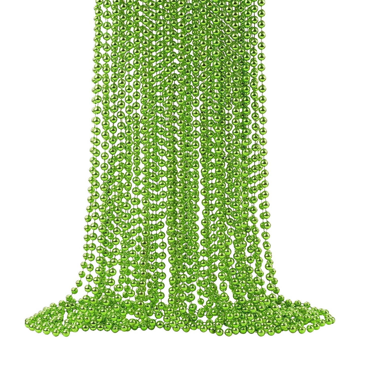 SHAOQINLIN 24 Pcs 33 Inch 7 mm Metallic Light Green Bead Necklaces, Mardi Gras Party Beads Necklace Bulk Round Beaded Necklaces 