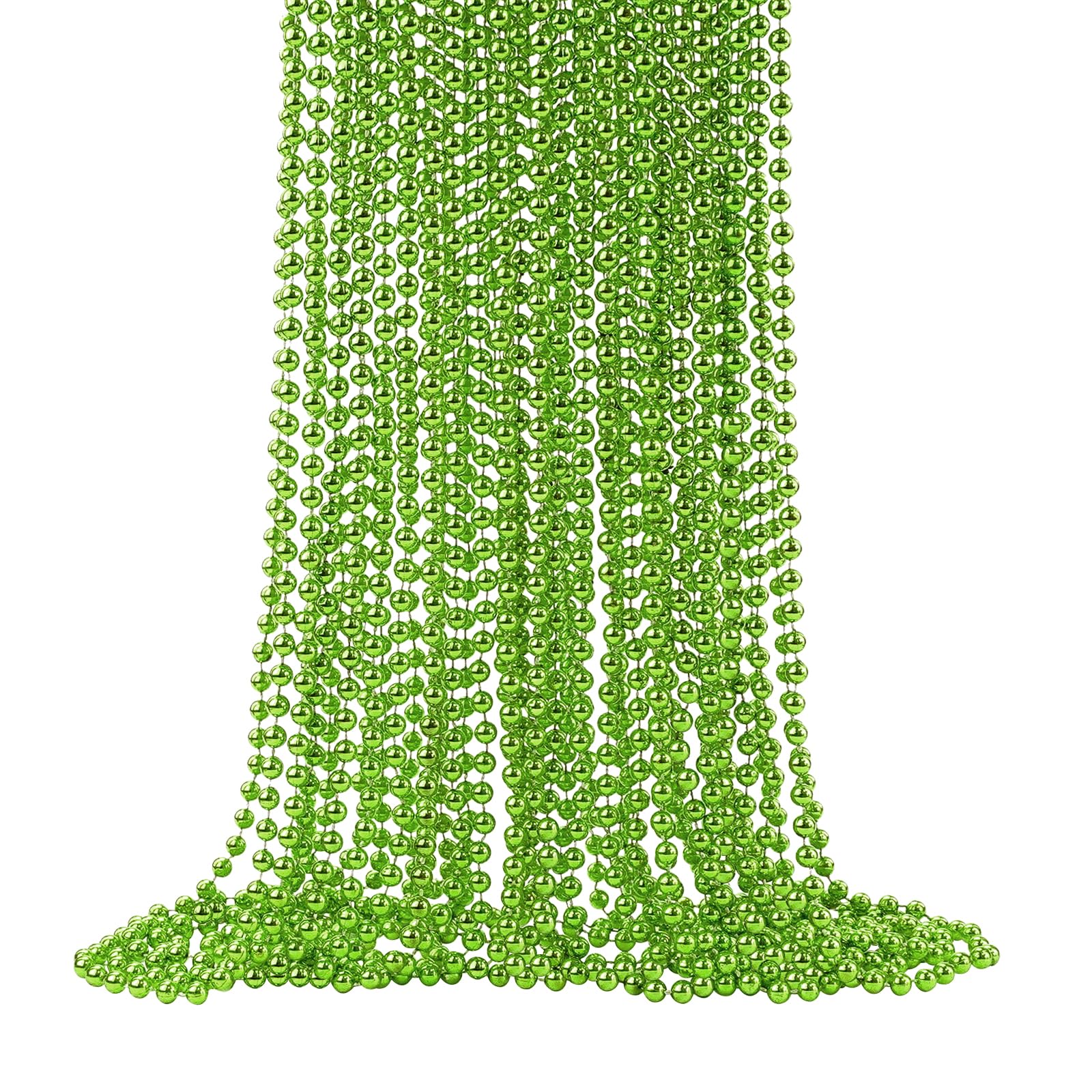 SHAOQINLIN 24 Pcs 33 Inch 7 mm Metallic Light Green Bead Necklaces, Mardi Gras Party Beads Necklace Bulk Round Beaded Necklaces 