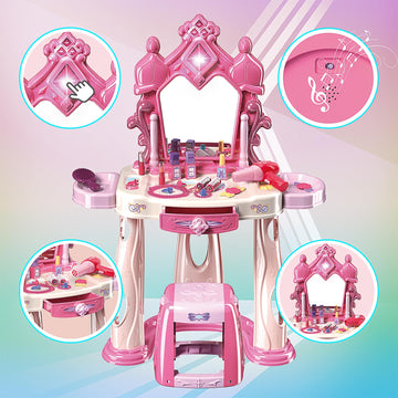 Pretend Play Girls Makeup Table Set With Stool