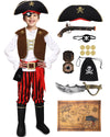 PARTTELY Pirate Costume Set for Boys  Kids Pirate Costume Set for Toddler Halloween Dress Up  Themed Party (8-10Y) Red