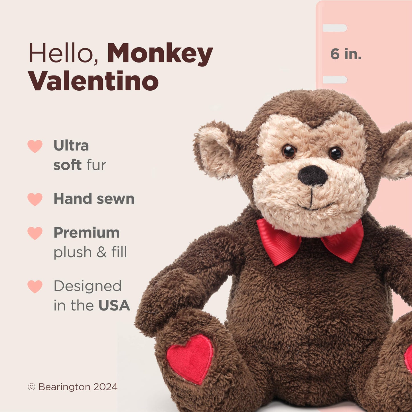Bearington Monkey Plushies Valentine'S Day Stuffed Animals 6 In Ideal For Valentine'S Gift For Kids