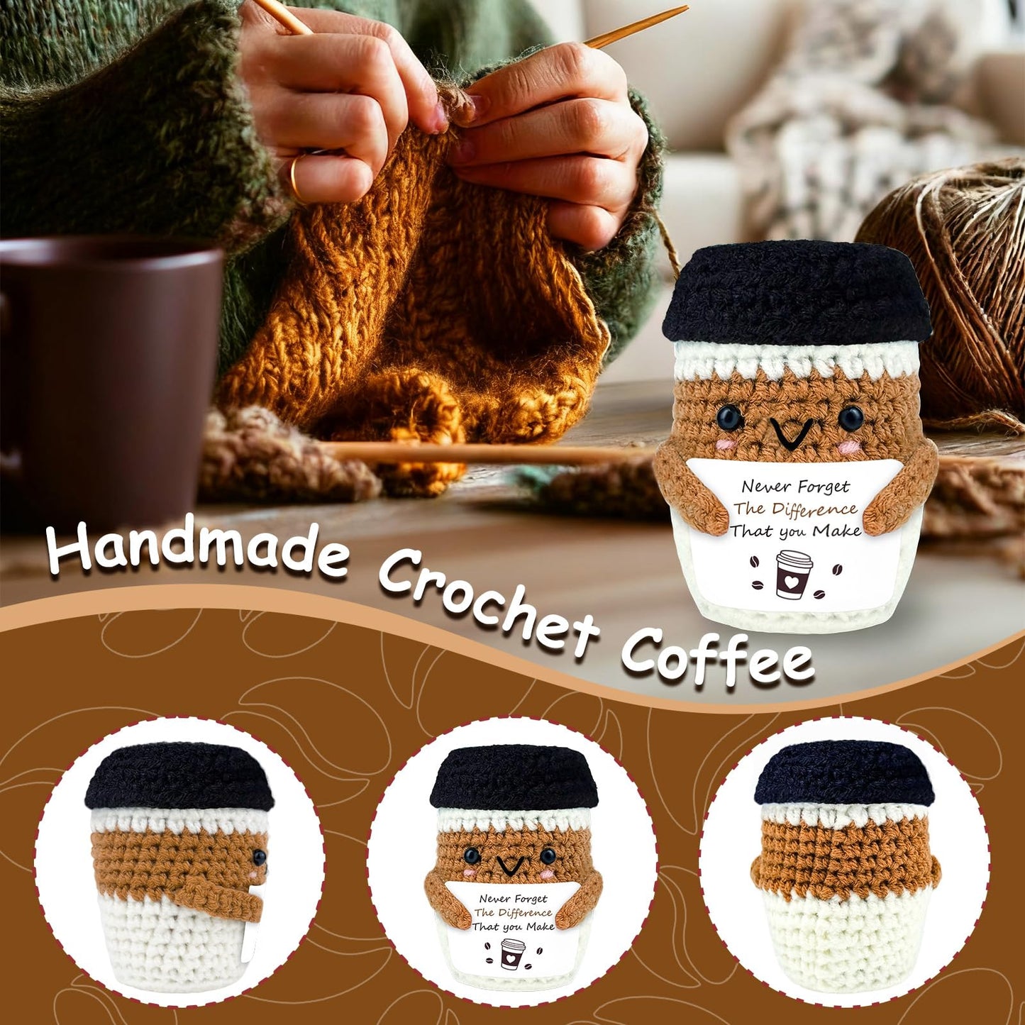 PZJIEAN Coffee Gifts for Coffee Lovers, Inspirational Quote Never Forget The Difference You Make Positive Doll Gift, Handmade Gi
