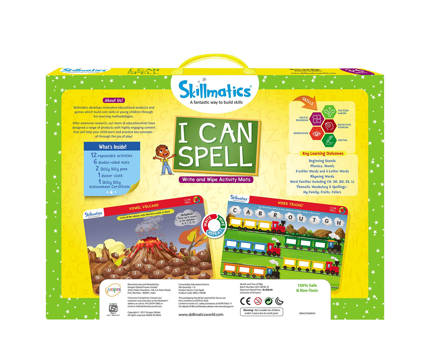Skillmatics Educational Game - I Can Spell, Reusable Activity Mats With 2 Dry Erase Markers, Gifts For Ages 3 To 6