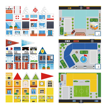 Picassotiles 80Pc School, Hospital, Police Station 3-In-1 Theme Magnet Self Adhesive Backing Stick-On Puzzle Graphic Kit And Ove