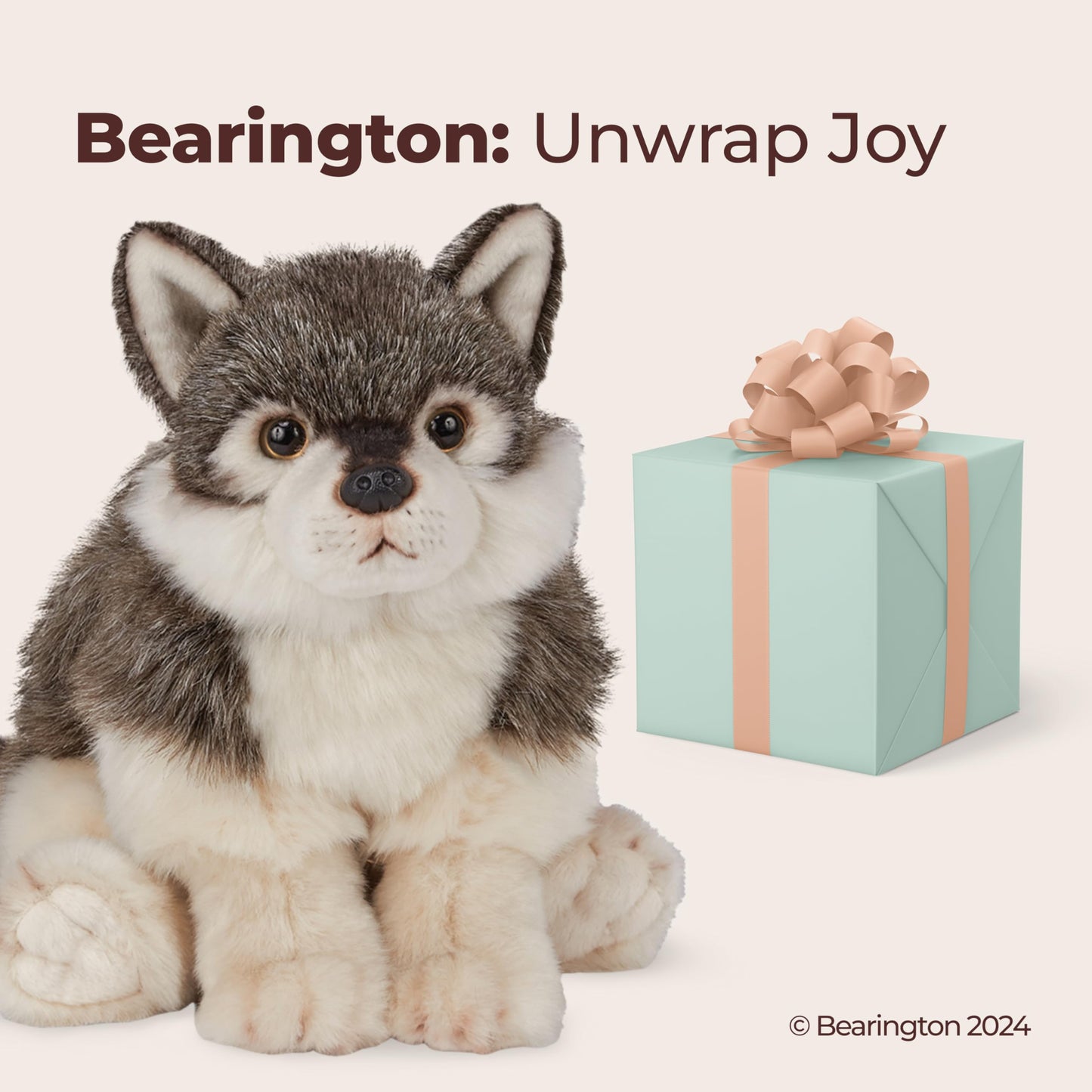 Bearington Nanook Plush Stuffed Animal Gray Wolf, 13 Inches