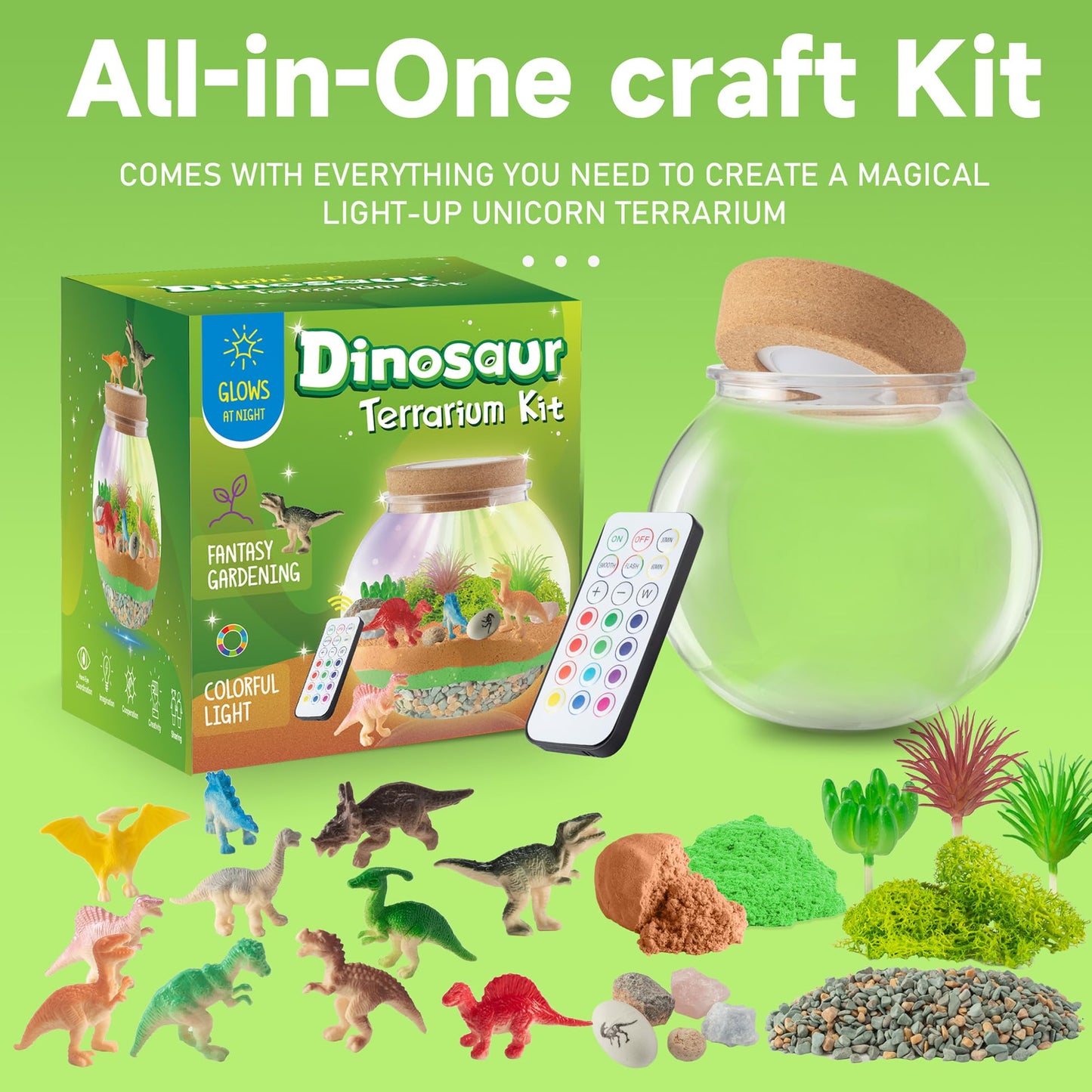 Dinosaur Gifts For Boys - Dinosaur Light-Up Terrarium Kit For Kids - Birthday Gift For Boys Ages 4 5 6 7 8-12 Year Old - Diy Din