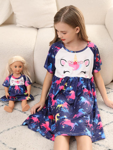 Bow Dream Girl Dress Cute And Matching American Girl Doll Clothes Accessories For Girls Dresses Set Size 140 Pink
