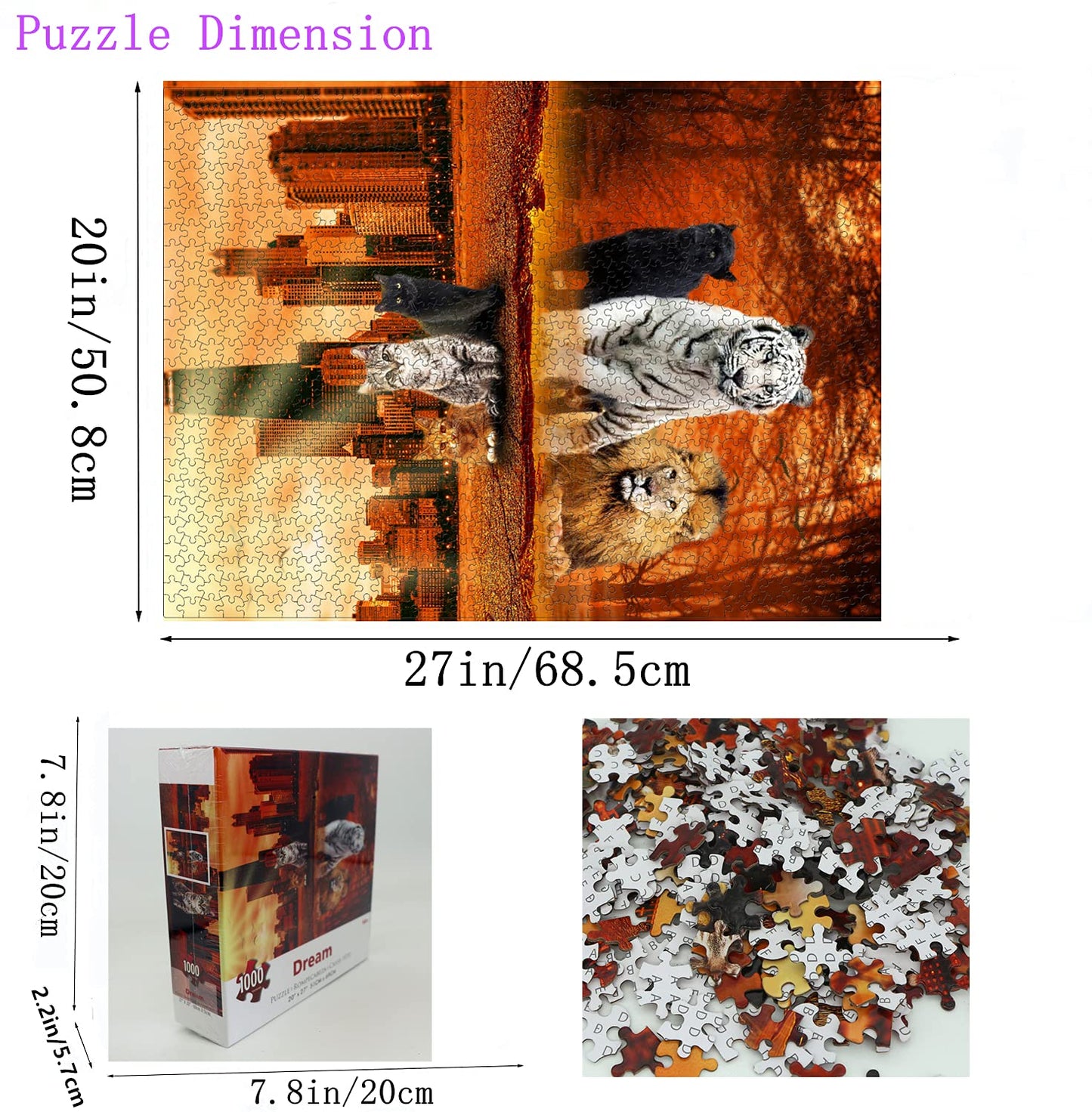 Jigsaw Puzzles 1000 Pieces Puzzles for mature-themeds  Cat Tiger Puzzle Animal mature-themed Toys  27x20 Unique Difficult and Challenge Large Puzzle Game Toys Gift
