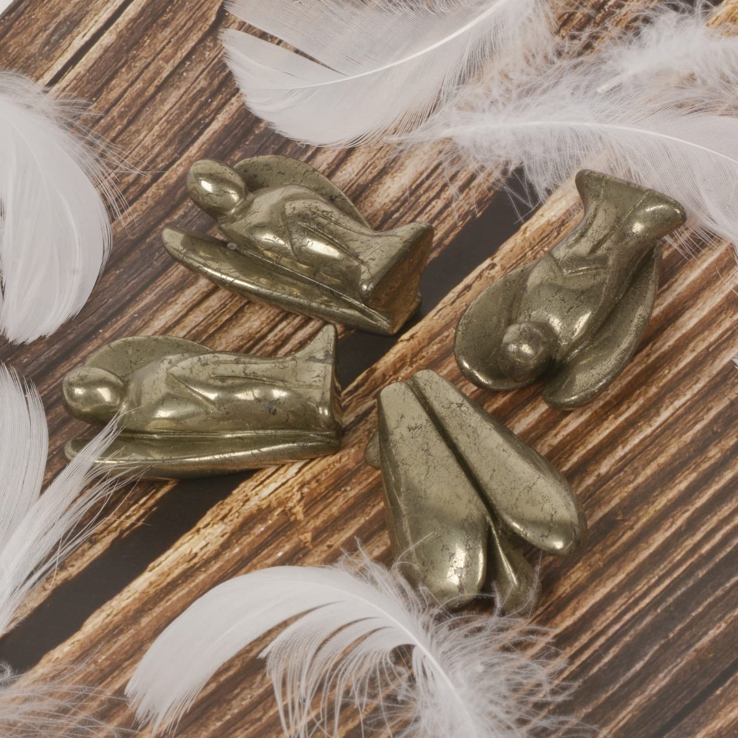 Justinstones Carved Pyrite Gemstone Peace Angel Pocket Guardian Angel Healing Statue 2 Inch