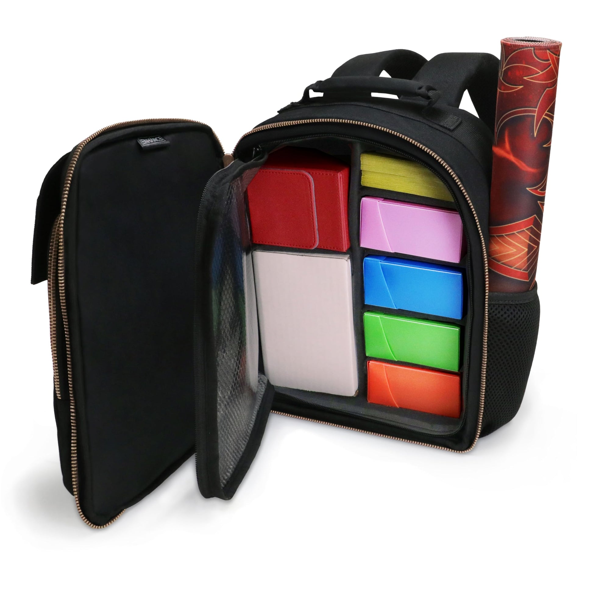 ENHANCE Small Card Backpack with Card Defender Screen, Customizable Interior, Storage for Dice Bag, Sleeves, Deck Boxes - TCG Ba