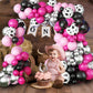 Hot Pink And Black Balloons Arch Kit, 110 Pcs Farm Cow Print Balloon Arch Garland Kit With Metallic Silver Balloons Light Baby P