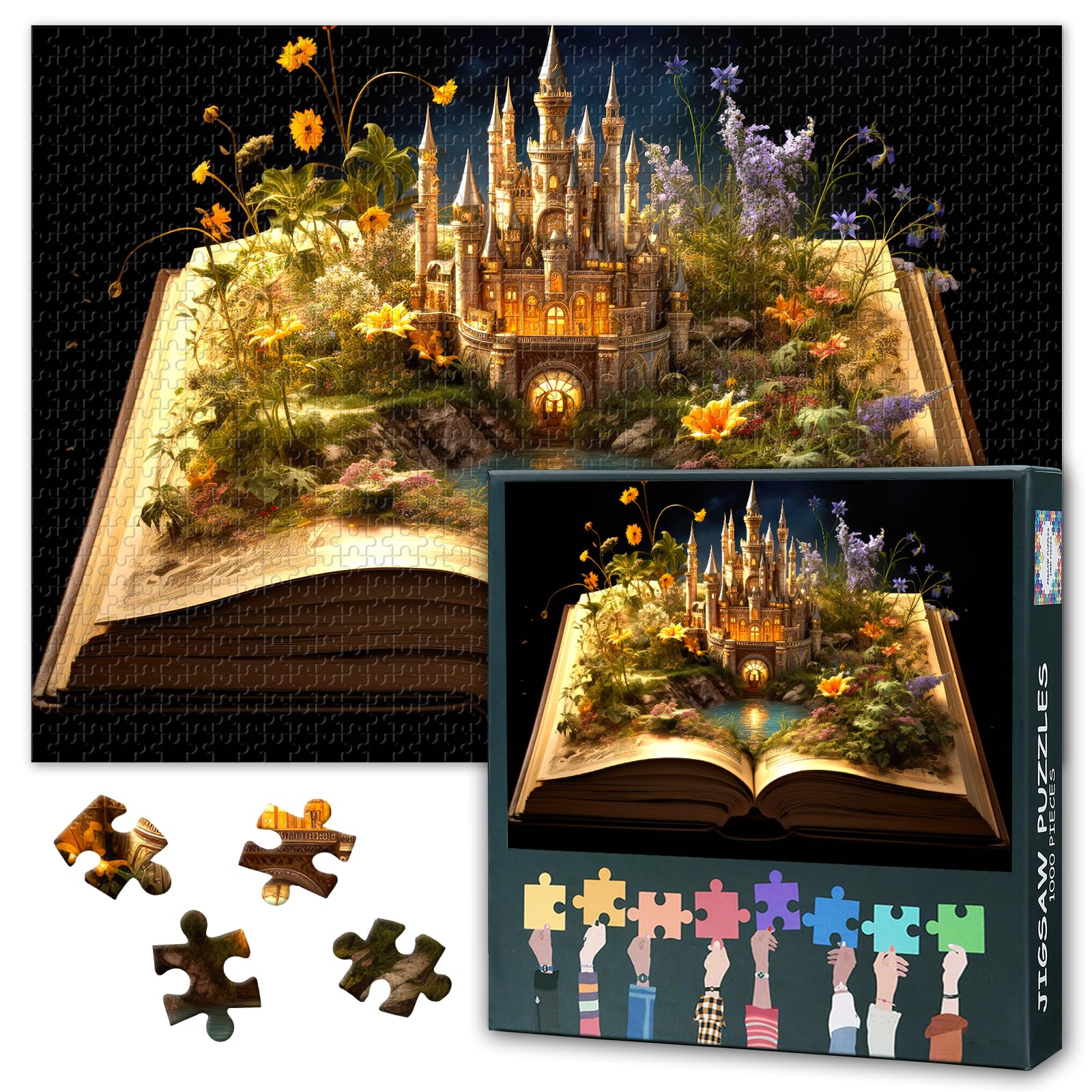 1000 Pieces Jigsaw Puzzle for Adults - Enchanted Storytelling Books, 28x20 Inch Impossible Puzzle Family Challenge Night,with En