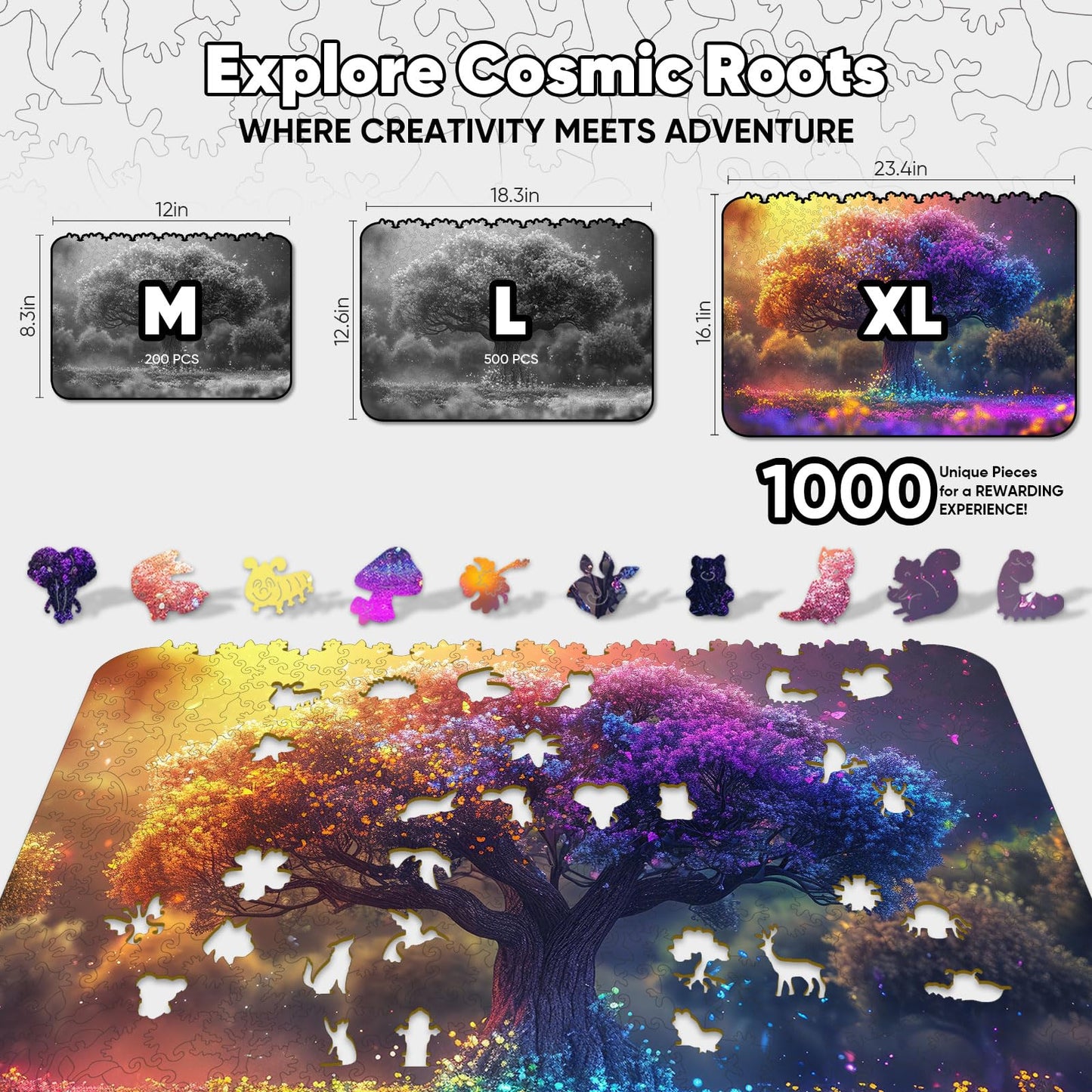 Qiuenisray Wooden Puzzles for mature-themeds 1000pcs  Tree of Life Wooden Jigsaw Puzzles 16.1x23.4in Royal Unique Shape mature-themed Puzzles Irregular Wood Puzzles Creative Gift for mature-themeds and Kids Family Game