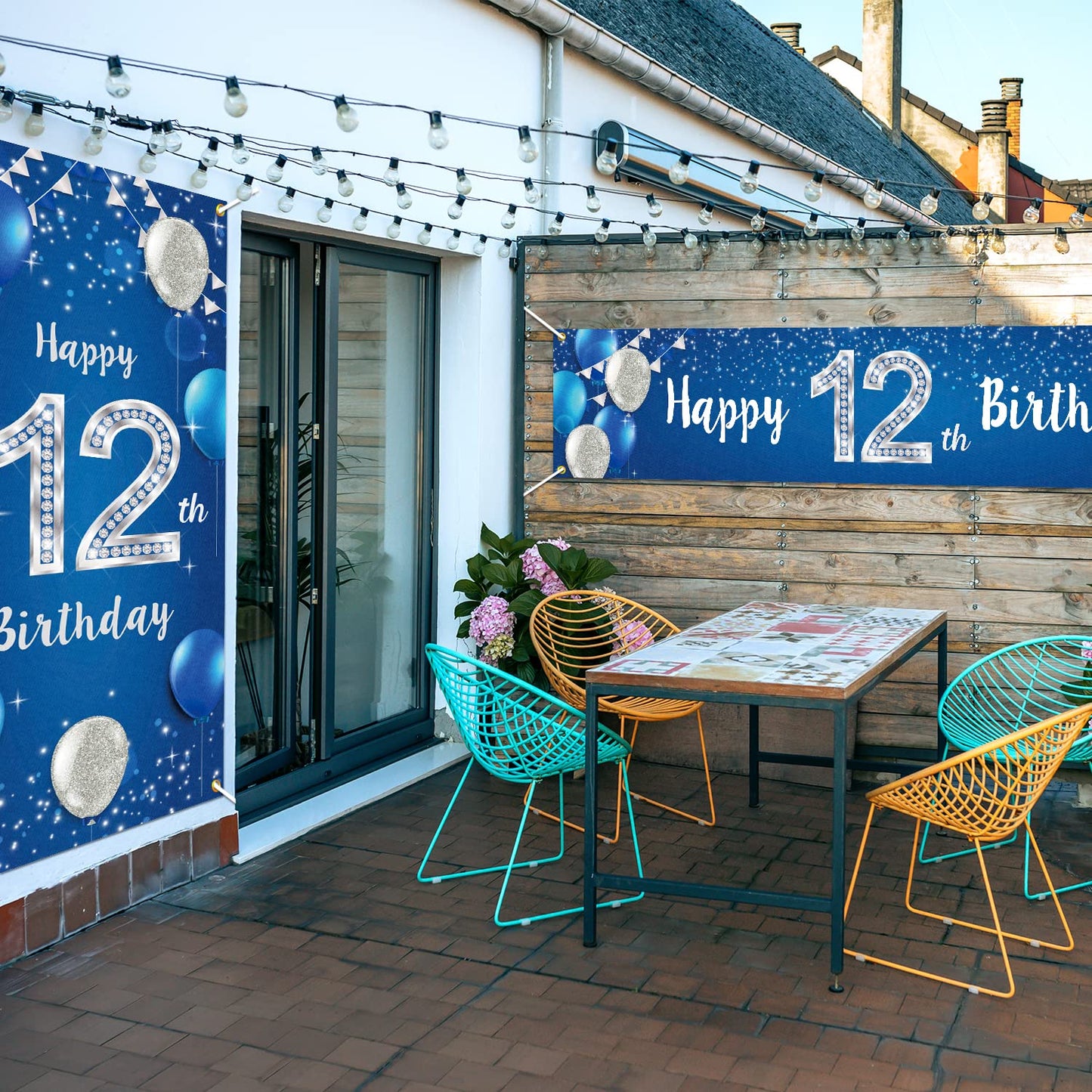 Happy 12Th Birthday Door Cover Porch Banner Sign Set - 12 Years Old Birthday Decoraions Party Supplies For Men - Blue
