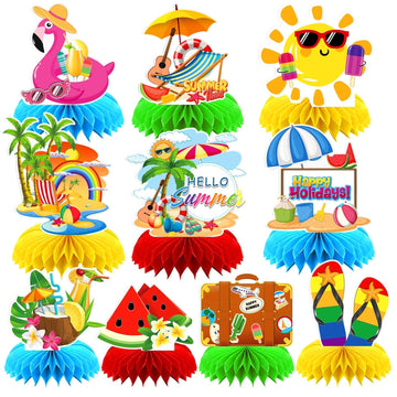 DTOFOOT 10Pcs Summer Party Decorations for Table,Hello Summer Honeycomb Centerpiece Hawaii Beach Pool Party Table Topper Decorat