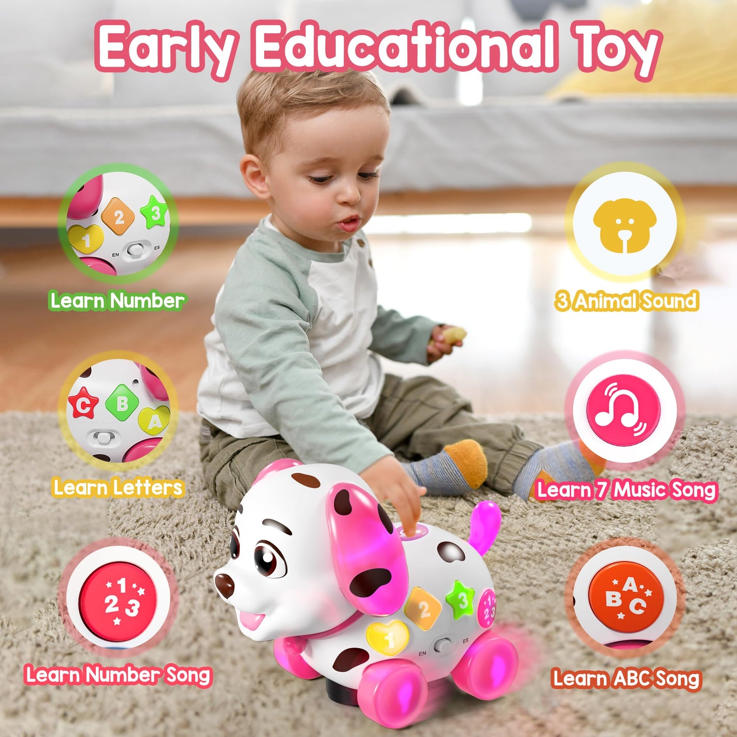 Toys For 1 Year Old Girl Boy, Baby Toy 6-12-18 Months, Musical Puppy Toddler Learning Toy For 1 Year Old Girl Gift, Bilingual Ed